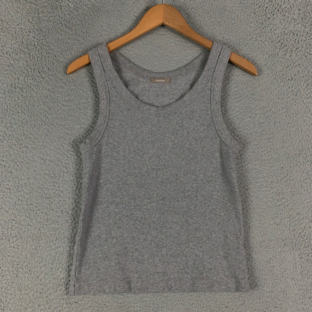 12 Storeez Ribbed Tank Top Women Medium Gray Sleeveless Scoop Neck‎ Cotton Blend